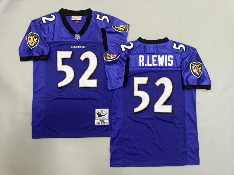 Men 2025 Baltimore Ravens 52 R.Lewis purple Throwback Limited NFL Jersey style 001